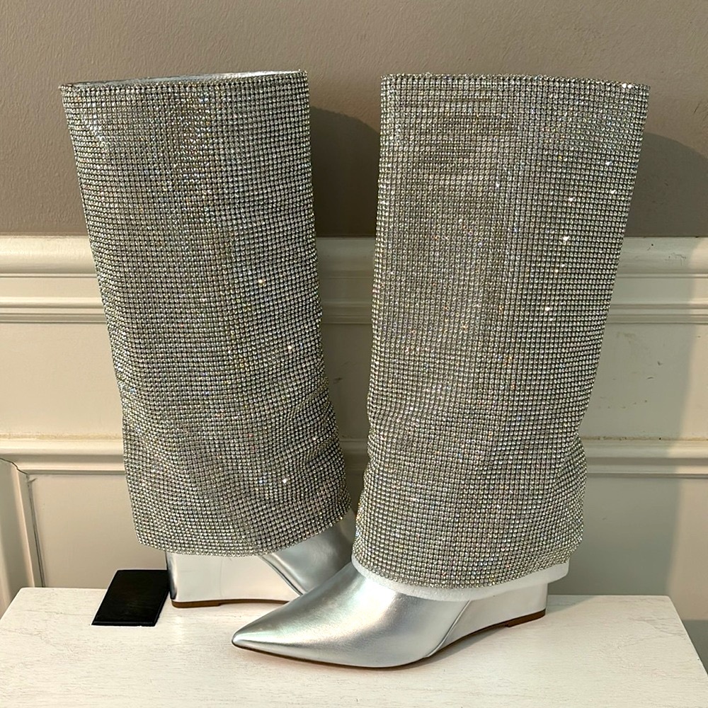 Steve Madden Riski Rhinestone Boots-Silver - Picture 9 of 16
